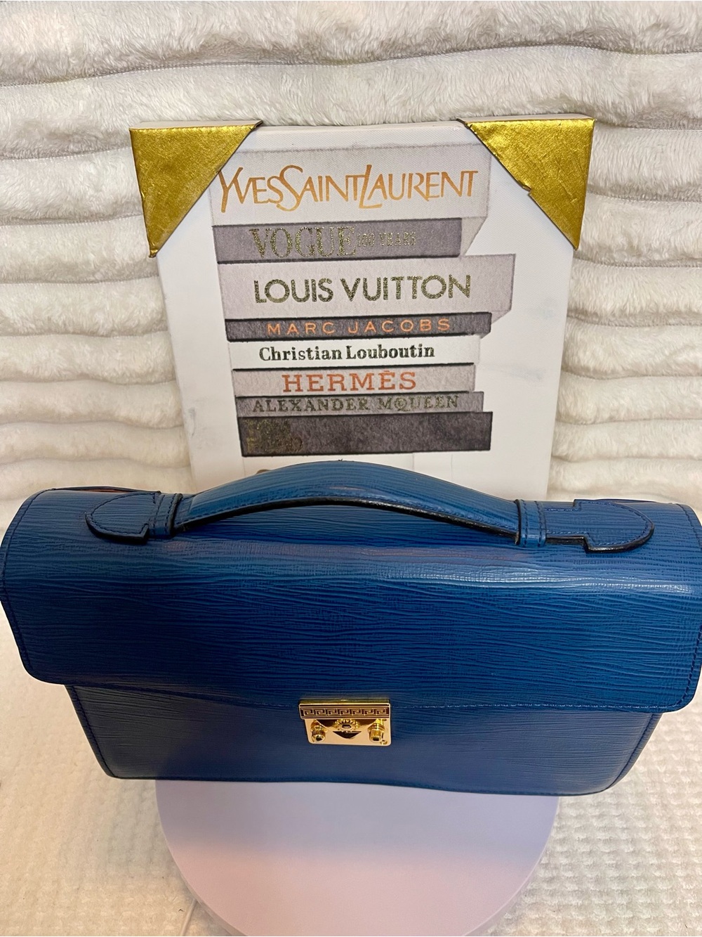 EUC Versace Blue Epi Leather Satchel with Gold-Tone Lock - Picture 3 of 14